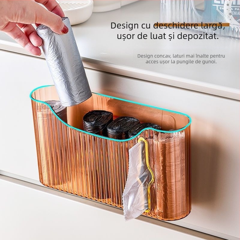 Organizator de sacoșe pentru gunoi, montaj pe perete fără găuri, cu sertar glisant, pentru pungi de plastic de unică folosință