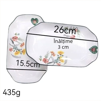 Farfurie de pește din porțelan, 10 inch, model floral, stil modern minimalist, veselă de masă pentru casă sau hotel, cadou
