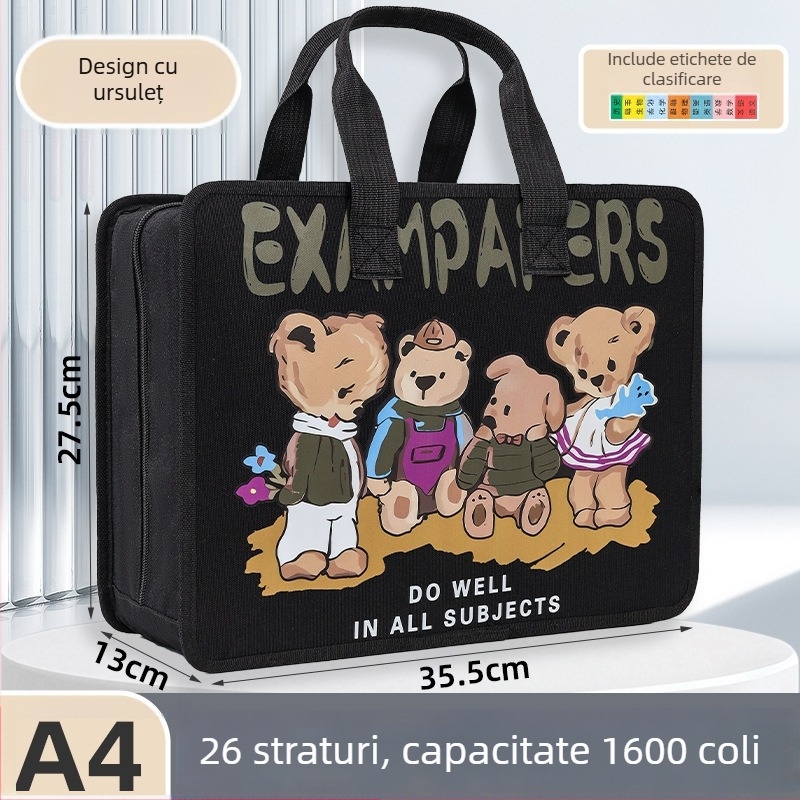 Organizator A4 tip acordeon, 26 compartimente, capacitate mare, pentru gimnaziu și liceu