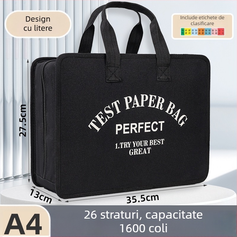 Organizator A4 tip acordeon, 26 compartimente, capacitate mare, pentru gimnaziu și liceu