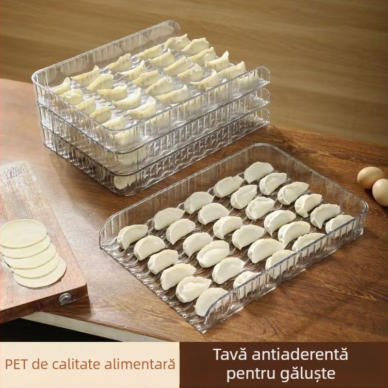 Capac transparent antiaderent pentru găluște, cutie pentru frigider, tavă de găluște stivabilă, organizator de bucătărie gros