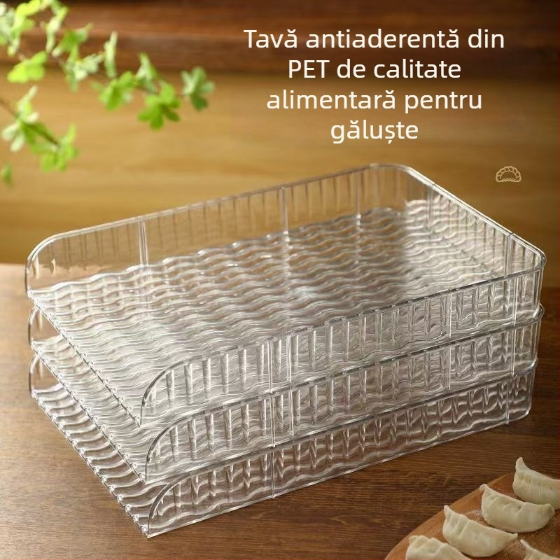 Capac transparent antiaderent pentru găluște, cutie pentru frigider, tavă de găluște stivabilă, organizator de bucătărie gros