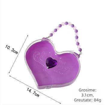 Cutie de depozitare bijuterii pentru copii, prințesă drăguță, organizator DIY pentru bijuterii, cutie transparentă în formă de inimă cu mărgele