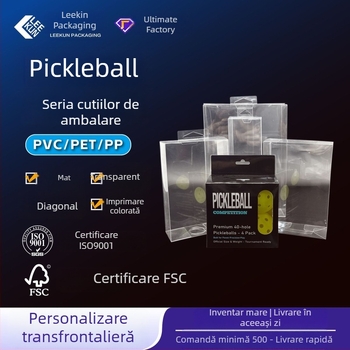 Cutie transparentă din PVC personalizată pentru pickleball, cutie din PET transparentă pliabilă cu imprimare, ambalaj PP cu ștampilare la cald și suprafață mată