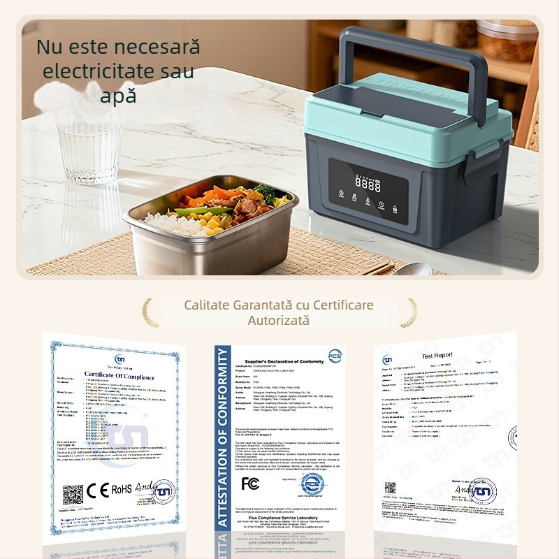 Cutie de prânz izolată, cu încărcare wireless, pentru studenți și angajați, cutie de prânz inteligentă, portabilă, încălzire fără apă