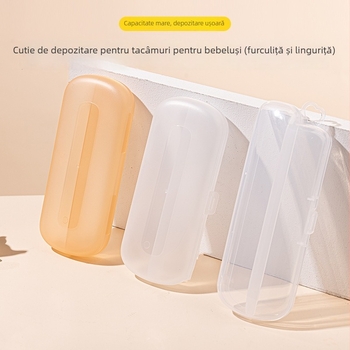 Cutie transparentă PP pentru tacâmuri de bebeluți, cu compartimente – furculițe și linguri, protecție împotriva prafului