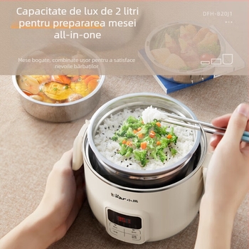 Bear DFH-B20J1 Cutie de prânz izolată în două straturi și mini orezieră electrică, cu temporizator prestabilit, abur și gătire, 2 L capacitate