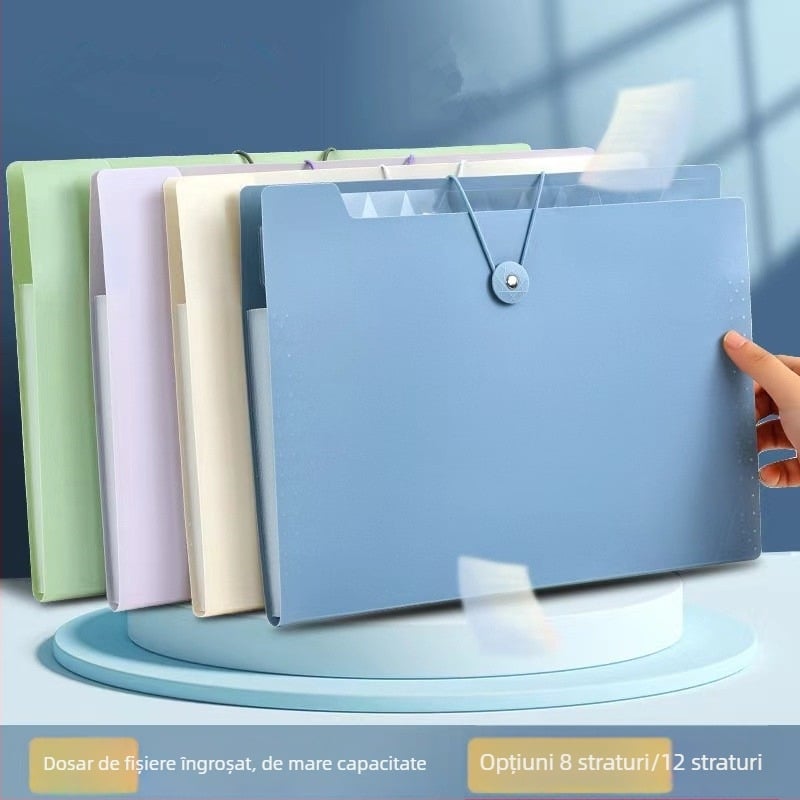 Fișier A4 orizontal acordeon cu 8 sau 12 compartimente, capacitate mare pentru stocarea lucrărilor studențești și documente