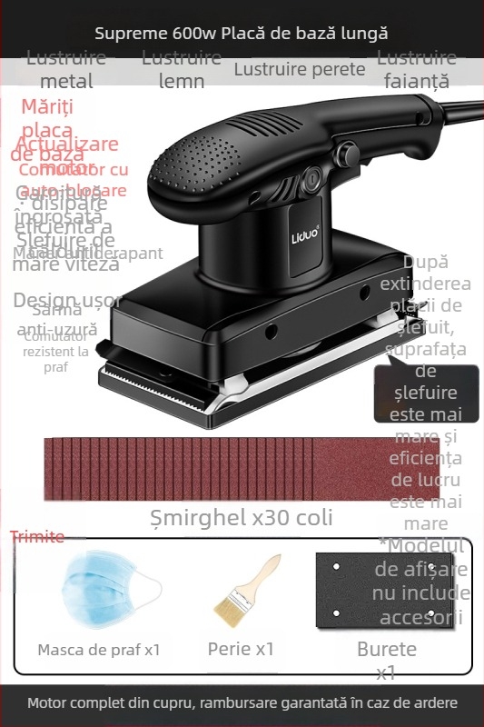Șlefuitor electric pentru tencuială pe pereți, șlefuitor compact pentru șlefuire și lustruire, unealtă de șlefuire uscată pentru tâmplă