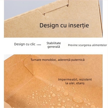Cutie de unică folosință din hârtie Kraft pentru prânz, dreptunghiulară, compatibilă cu microundele, material alimentar, disponibilă în vrac