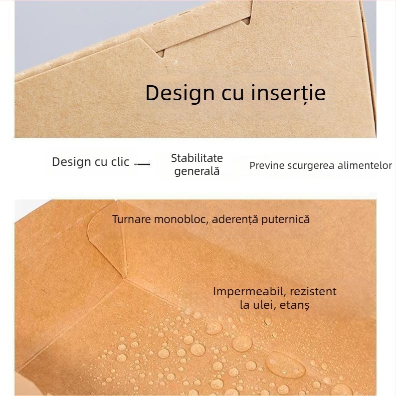 Cutie de unică folosință din hârtie Kraft pentru prânz, dreptunghiulară, compatibilă cu microundele, material alimentar, disponibilă în vrac