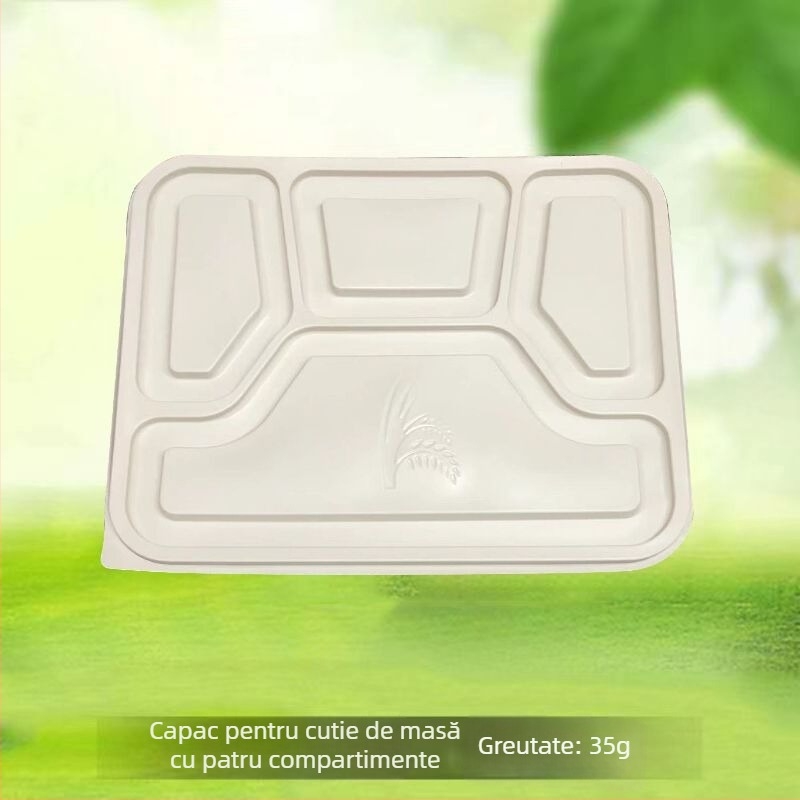 Cutie de prânz de unică folosință, patru compartimente, pentru livrare, material din amidon de porumb, biodegradabilă, ecologică