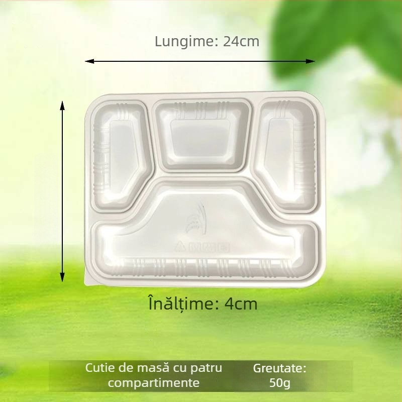Cutie de prânz de unică folosință, patru compartimente, pentru livrare, material din amidon de porumb, biodegradabilă, ecologică