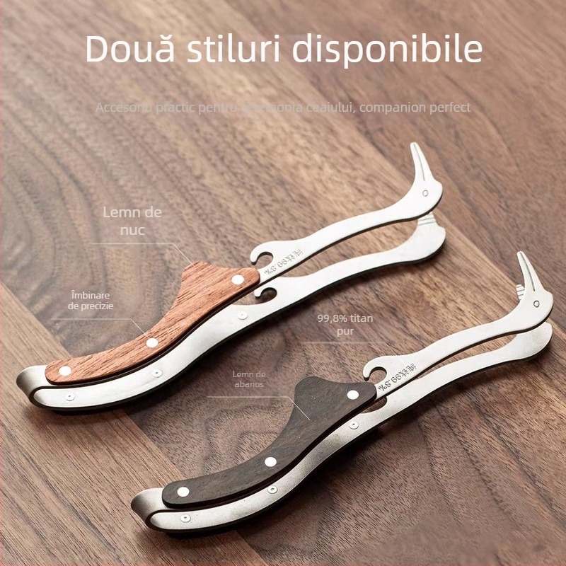 Clip de ceai din titan pur, accesorii premium pentru set de ceai din lemn masiv, ceașcă de ceai, clemă de ceai, pensete, ornamente și unelte pentru ceremonia ceaiului.