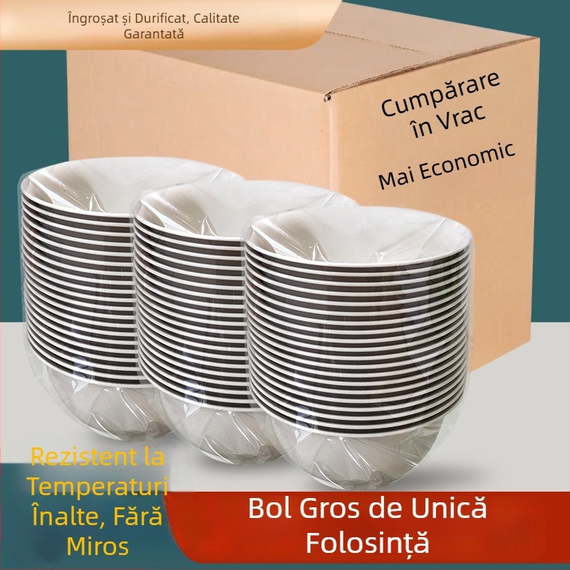 Vas de orez de unică folosință, 250 ml–350 ml, gros, rezistent la temperaturi înalte și la căderi, pentru uz casnic și la banchete