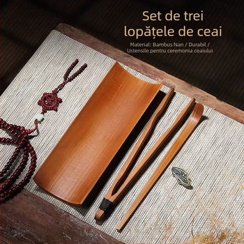 Set de accesorii pentru ceai din bambus lustruit manual: clips pentru ceai, ac pentru ceai, bețișor pentru ceai, linguriță pentru ceai, set lotus pentru ceai