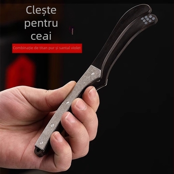 Pensete pentru ceai din titan pur, cu lemn de santal mov și clip anti-alunecare, pentru setul Kung Fu de ceai