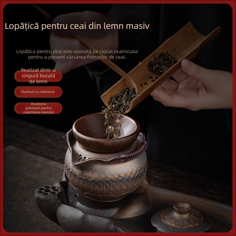 Turnător de ceai din lemn de abanos, ansamblu din lemn întreg cu pâlnie pentru ceai și accesorii pentru ceremonia ceaiului