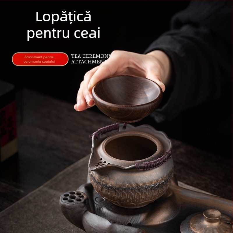 Turnător de ceai din lemn de abanos, ansamblu din lemn întreg cu pâlnie pentru ceai și accesorii pentru ceremonia ceaiului