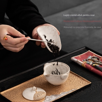 Accesorii ceramice pentru ceremonia ceaiului, crem-alb, lucrate manual, stil Zen japonez, lingură de ceai și spatulă, șase ustensile tradiționale de ceai