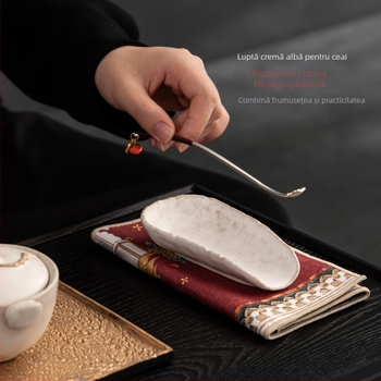 Accesorii ceramice pentru ceremonia ceaiului, crem-alb, lucrate manual, stil Zen japonez, lingură de ceai și spatulă, șase ustensile tradiționale de ceai
