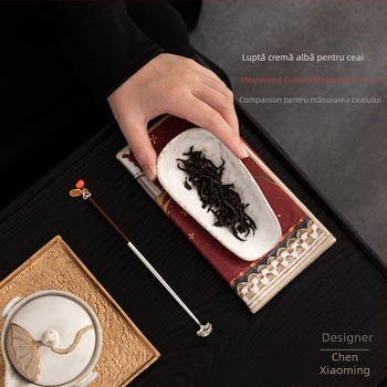 Accesorii ceramice pentru ceremonia ceaiului, crem-alb, lucrate manual, stil Zen japonez, lingură de ceai și spatulă, șase ustensile tradiționale de ceai