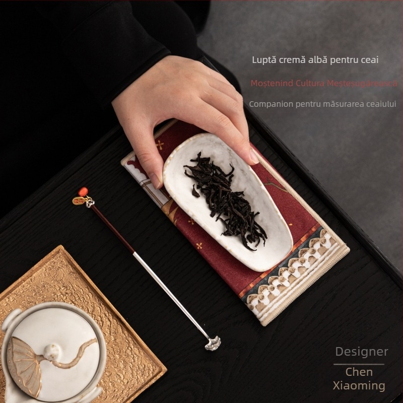 Accesorii ceramice pentru ceremonia ceaiului, crem-alb, lucrate manual, stil Zen japonez, lingură de ceai și spatulă, șase ustensile tradiționale de ceai