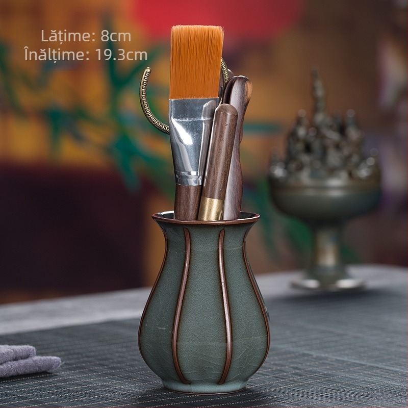 Longquan Celadon Gongfu Set Ceai — Clip ceramic pentru ceai, lemn de abanos, accesorii în 7 piese