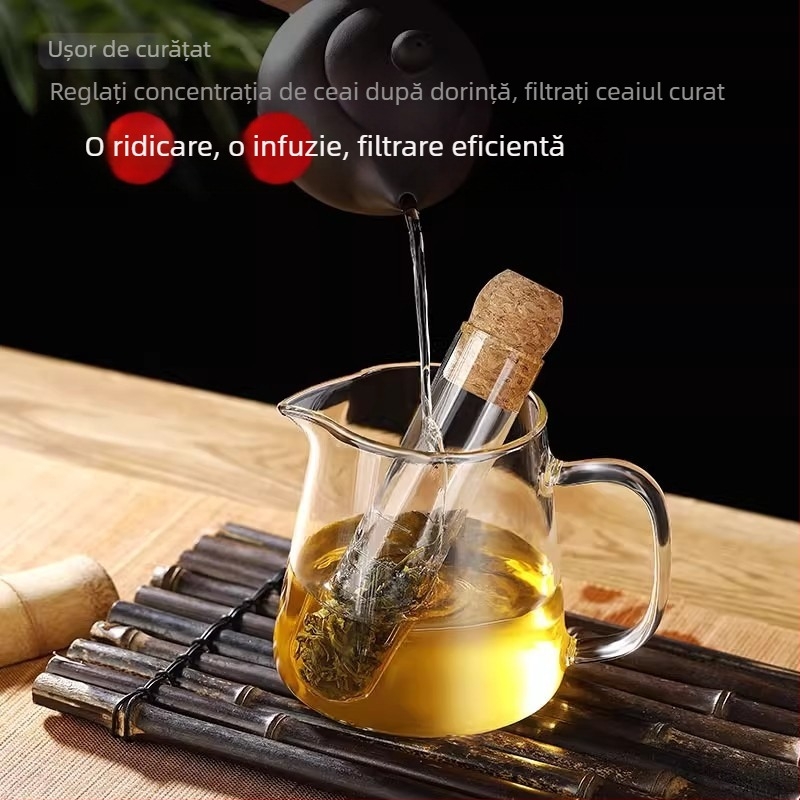 Infuzor de ceai din sticlă rezistentă la căldură, cu filtru, în stil tub de test, design creativ.