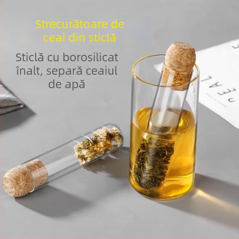 Infuzor de ceai din sticlă rezistentă la căldură, cu filtru, în stil tub de test, design creativ.