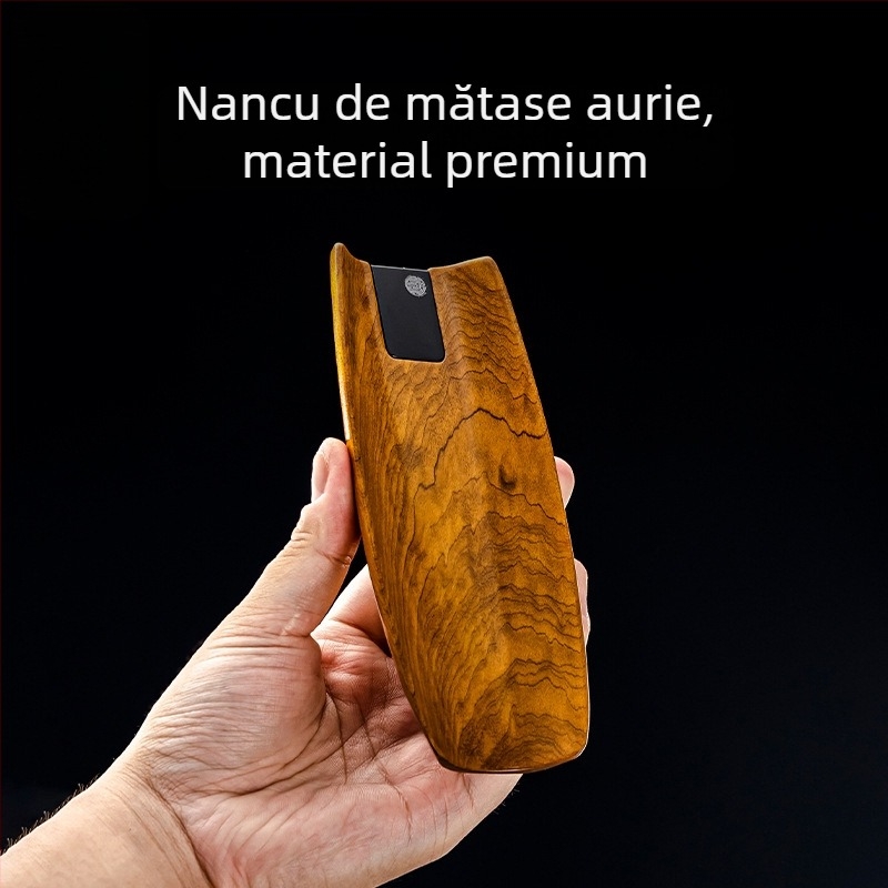 Rongshan Tang cântar digital pentru ceai din lemn masiv Golden Silk Nan, cu distribuitor de frunze de ceai și suport pentru ceai cu afișaj de greutate.