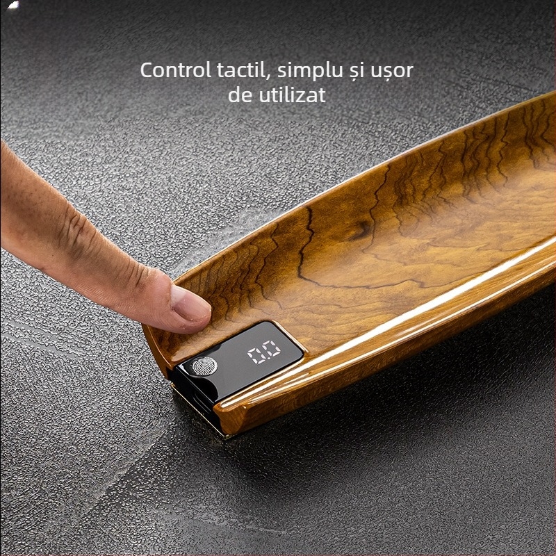 Rongshan Tang cântar digital pentru ceai din lemn masiv Golden Silk Nan, cu distribuitor de frunze de ceai și suport pentru ceai cu afișaj de greutate.