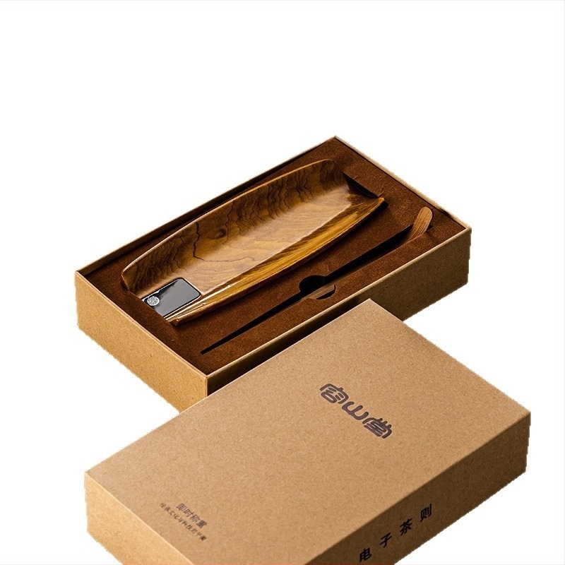 Rongshan Tang cântar digital pentru ceai din lemn masiv Golden Silk Nan, cu distribuitor de frunze de ceai și suport pentru ceai cu afișaj de greutate.