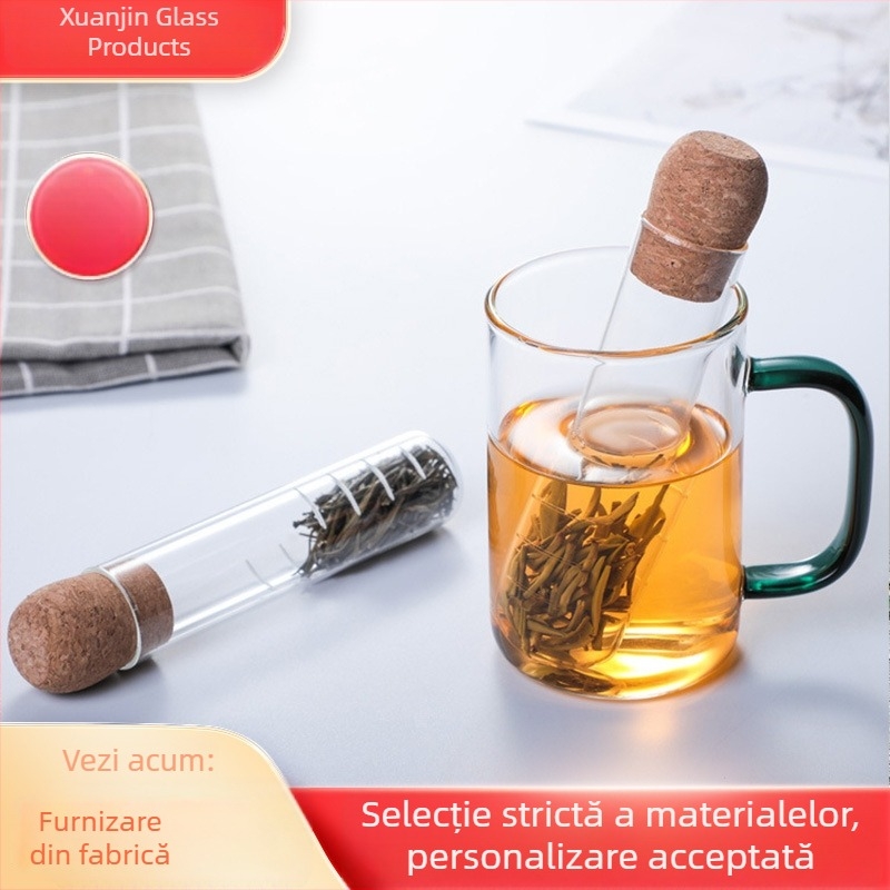 Infuzor de ceai din sticlă borosilicat de înaltă calitate, dop din plută și tub de probă pentru filtrarea apei, pentru uz casnic