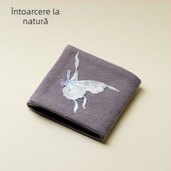 Prosop de ceai din bumbac-lin, brodat manual, cu un fluture mov, absorbant și izolant termic, covoraș pentru ceremonia ceaiului și masă de ceai