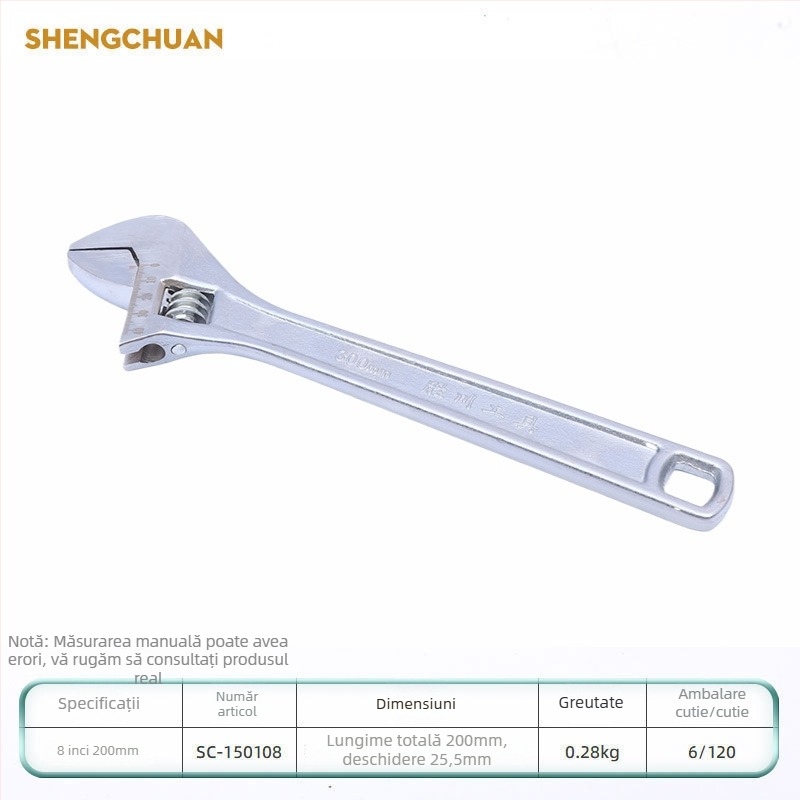 Shengchuan cheie reglabilă, de calitate industrială, multifuncțională, deschidere mare, 8–12 inch