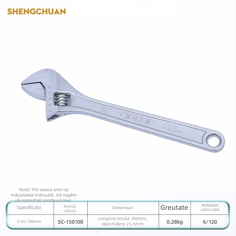 Shengchuan cheie reglabilă, de calitate industrială, multifuncțională, deschidere mare, 8–12 inch