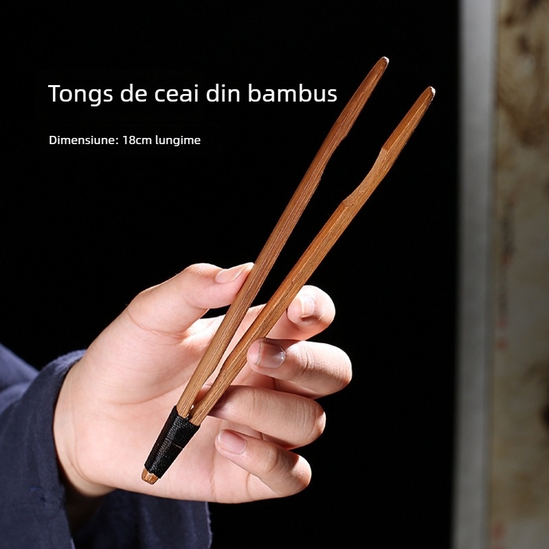 Clip de ceai din bambus, realizat manual, stil japonez vintage — clip pentru ceașca de ceai și pensetă pentru ceai, accesorii ceremonie ceai