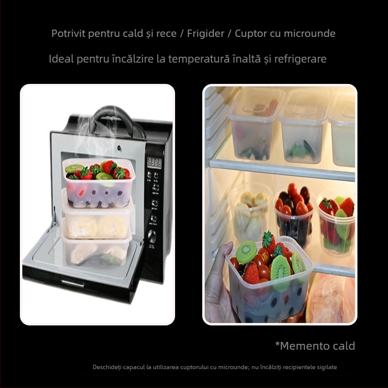 Cutii transparente din plastic, dreptunghiulare, cu capac, set de 5, pentru depozitarea alimentelor proaspete