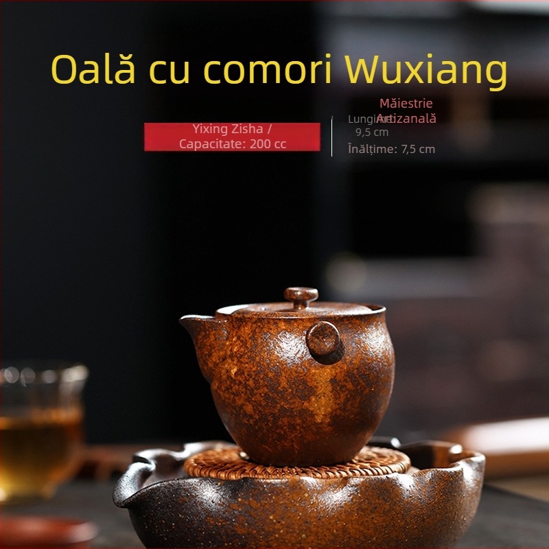 Ceainic Yixing din lut purpuriu, cu mâner, set cadou cu vas cu capac în două părți