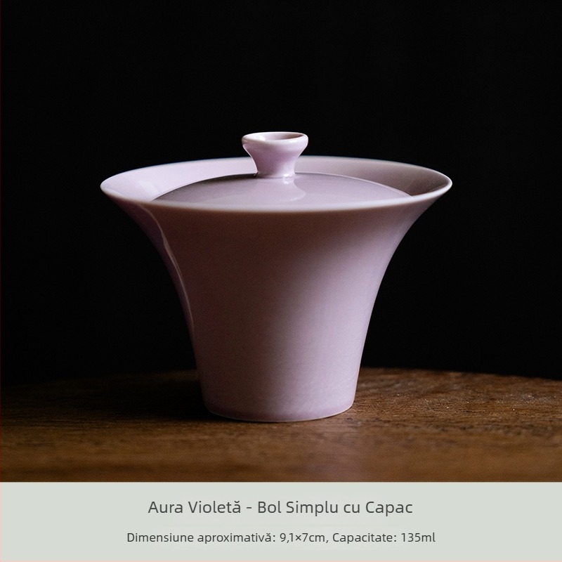 Gaiwan ceramic stil chinezesc nou, mov, pentru uz personal acasă sau la birou, set Gongfu de ceai minimalist și elegant.