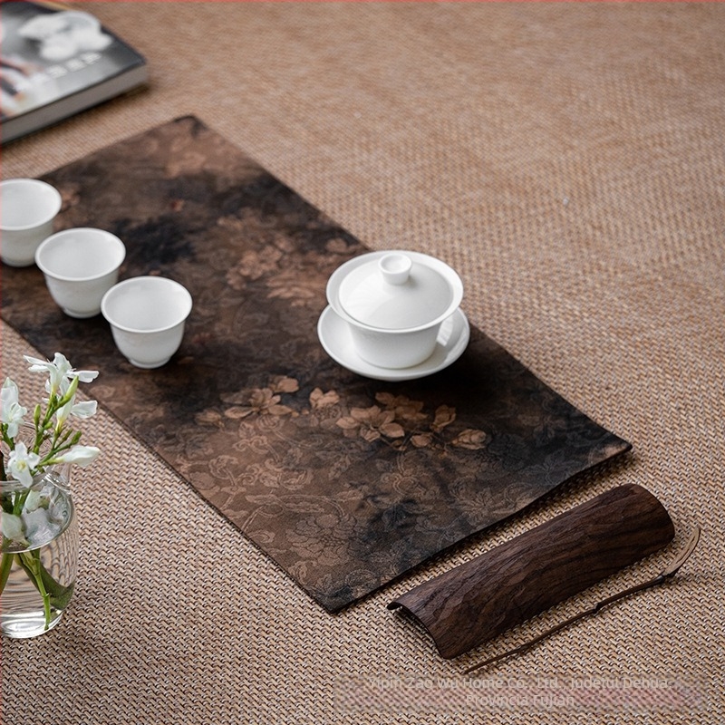 Set de accesorii pentru ceremonia ceaiului din nuc negru american, lucrat manual; lingură de ceai, lingură lotus, lemn masiv, stil vintage