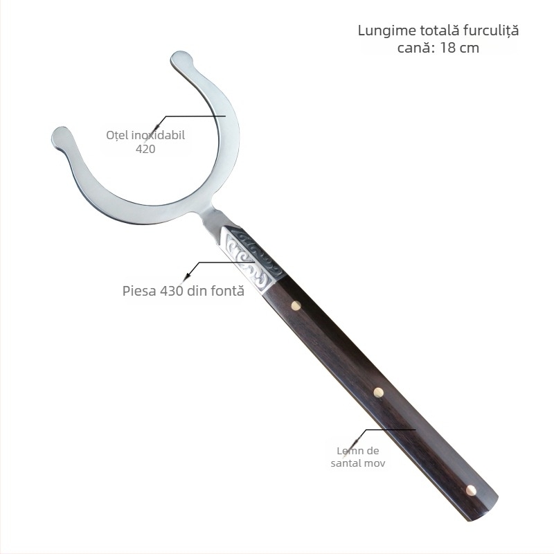 Accesorii pentru ceai din oțel inoxidabil: furculiță pentru ceai și set de ceai cu scut din lemn de santal mov, protecție împotriva arsurilor