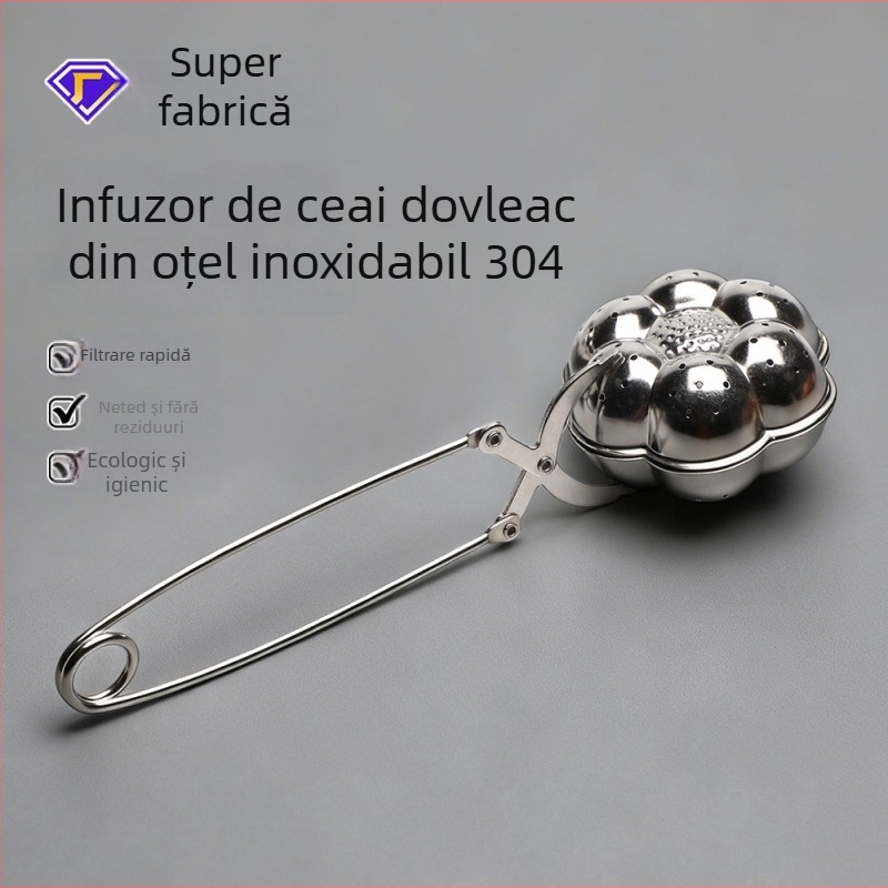 304 oțel inoxidabil — filtru pentru ceainic, plasă de ceai, bilă de ceai cu mâner placat cu aur, clips pentru pliculețe de ceai, accesorii separator ceai