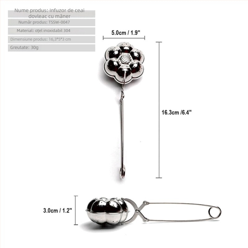 304 oțel inoxidabil — filtru pentru ceainic, plasă de ceai, bilă de ceai cu mâner placat cu aur, clips pentru pliculețe de ceai, accesorii separator ceai