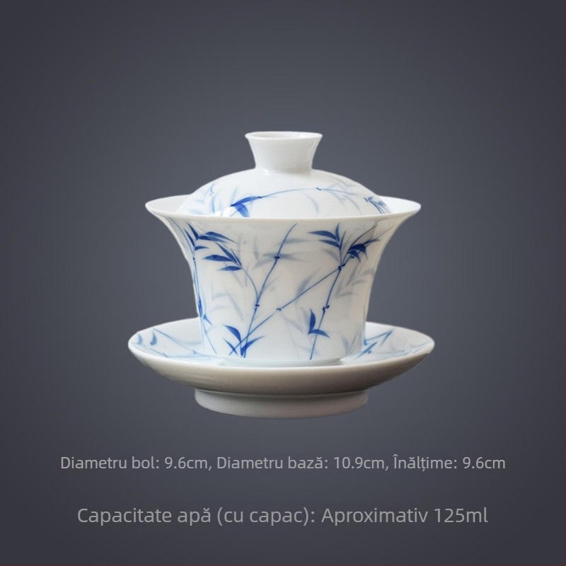 Vas cu capac Dehua din porțelan alb, ceramică pictată manual pentru ceai Kung Fu, ceașcă Three-Talent