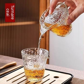 Set de ceai din sticlă, stil japonez, cu textură ciocănită și motiv de rouă glaciară, 8 piese