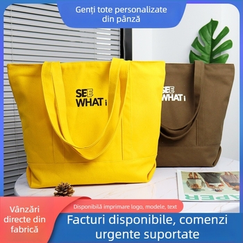 Geantă de pânză tip tote, în stoc, cu imprimare personalizată a logo-ului și imprimare flocking, pânză de înaltă calitate
