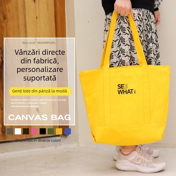 Geantă de pânză tip tote, în stoc, cu imprimare personalizată a logo-ului și imprimare flocking, pânză de înaltă calitate