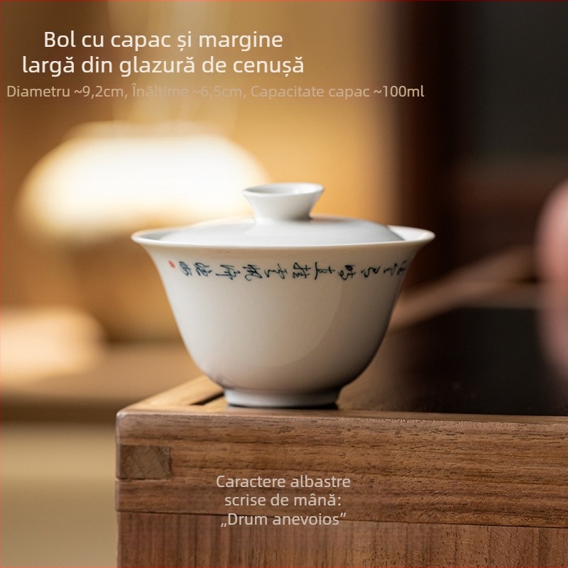 Vas ceramic de ceai pictat manual, glazură din cenușă, poezie scrisă de mână, stil vintage, anti-arsură, pentru uz casnic, set de ceai Kung Fu
